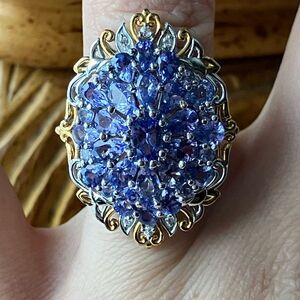 Natural Tanzanite Sterling Silver Cocktail Ring Size 6